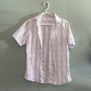 Tasso Elba Mens Casual Summer Pinstriped Preppy Button Up‎ Shirt White Medium
